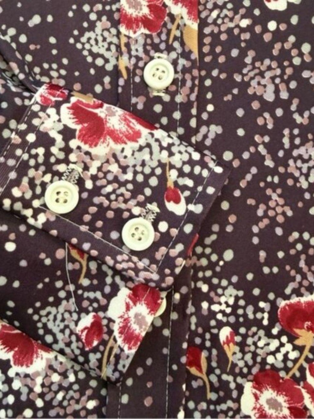 Vintage 60s 70s Purple Abstract Floral AOP Button Down Blouse ~ Size Medium - Picture 6 of 7